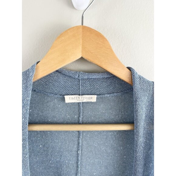 Eileen Fisher Open Front Long Cardigan Linen‎ Blend Size M/L? Blue Short Sleeve - Picture 2 of 6